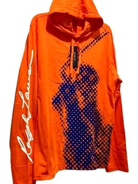 NWT, Polo Sport Orange Hoodie with Navy Dot Graphic Sz. M